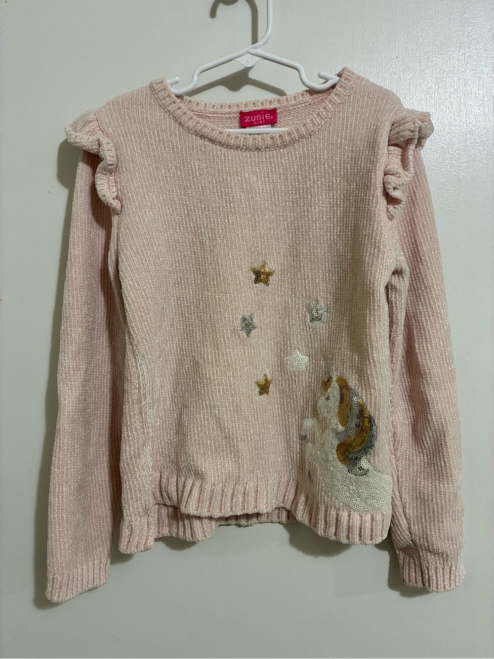 Zunie Girls' Pink Unicorn Knit Sweater